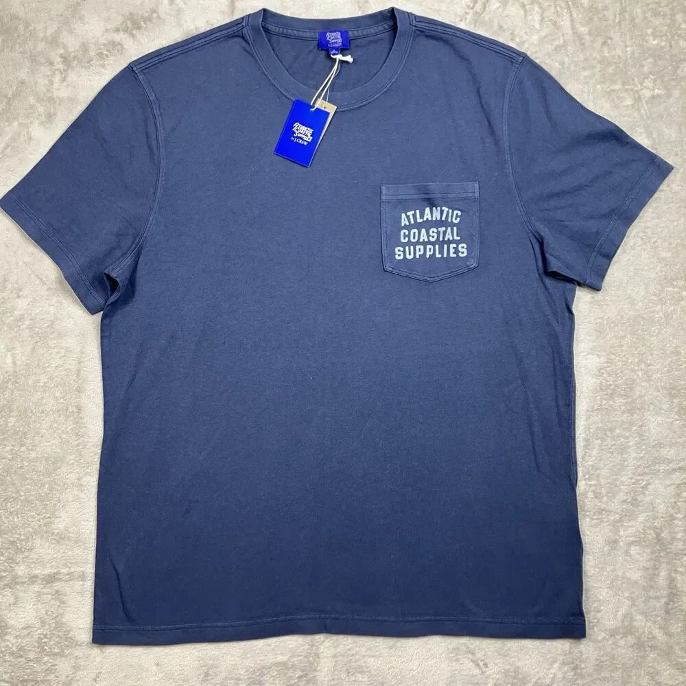 J.Crew T Shirt Mens L Blue Atlantic Coastal Supplies Graphic Pocket Logo